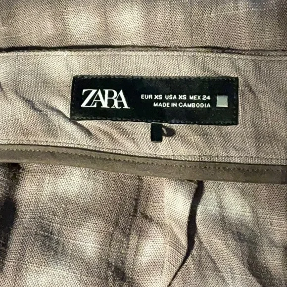 ZARA Tie dye Wide Leg Wrap Front Brown Linen Pants in Sz XS - Picture 8 of 9